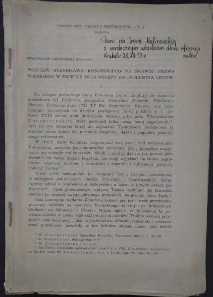 Poglądy Stanisława Konarskiego na rozwój prawa polskiego w świetle jego wstępu do "Volumina Legum"