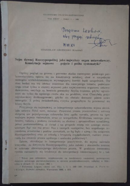 Sejm dawnej Rzeczypospolitej jako najwyższy organ ustawodawczy. Konstytucje sejmowe - pojęcie i próba systematyki