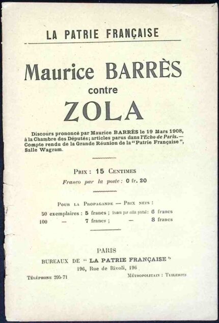 Maurice Barres contre Zola