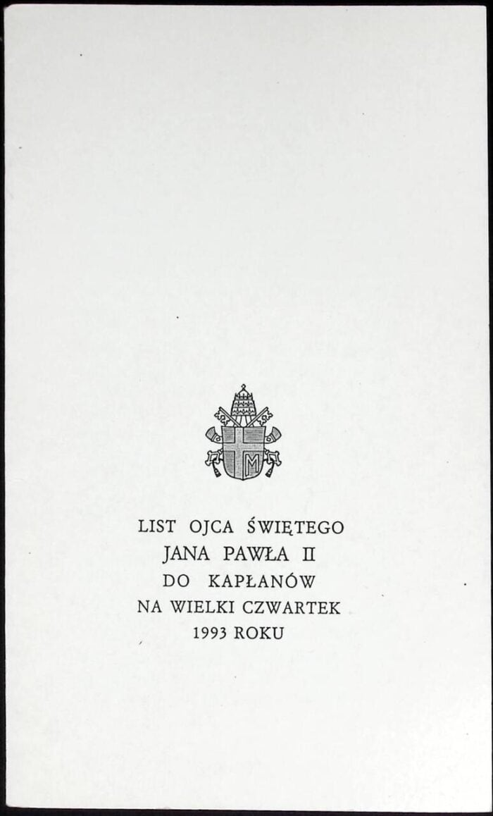 List Ojca Świętego Jana Pawła II do kapłanów na Wielki Czwartek 1993 roku - obrazek 1