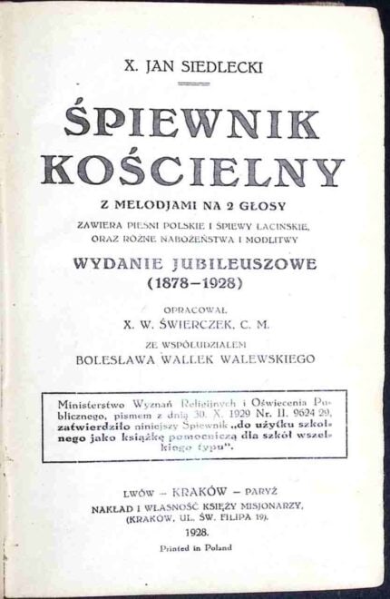 Śpiewnik kościelny z melodjami na 2 głosy - 1928