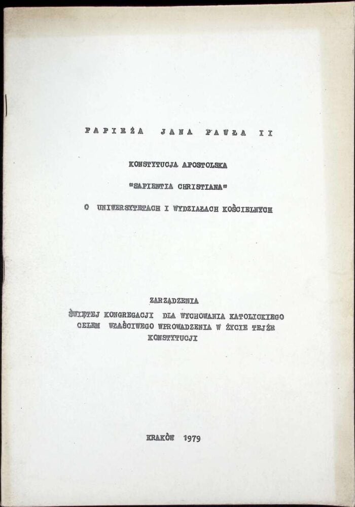 Konstytucja Apostolska "Sapientia Christiana" o uniwersytetach i wydziałach kościelnych - obrazek 1