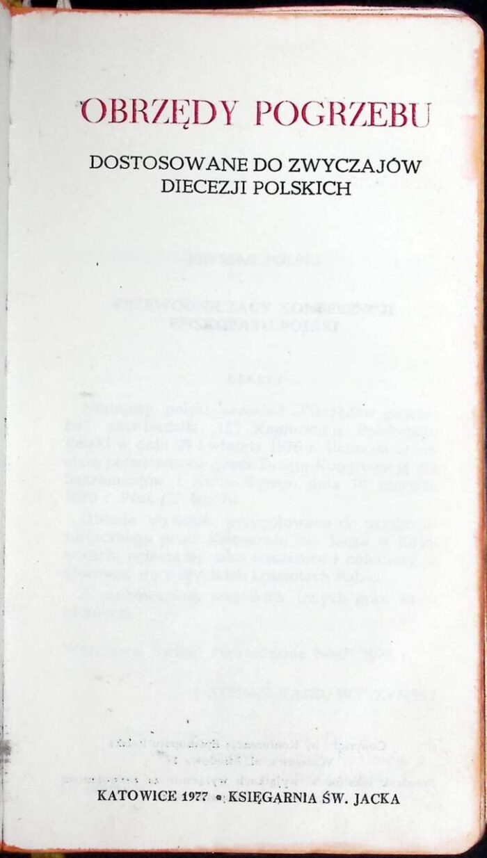 Obrzędy pogrzebu dostosowane do zwyczajów diecezji polskich - obrazek 1