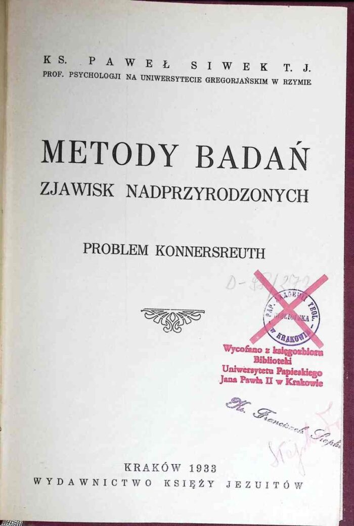 Metody badań zjawisk nadprzyrodzonych (1933) - obrazek 1